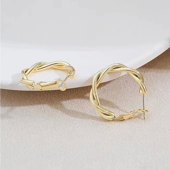 Gold Twisted Hoop Earrings - Picture 4 of 5